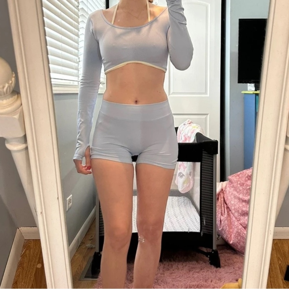 Light Blue Crop Top and High-Waist Shorts Set